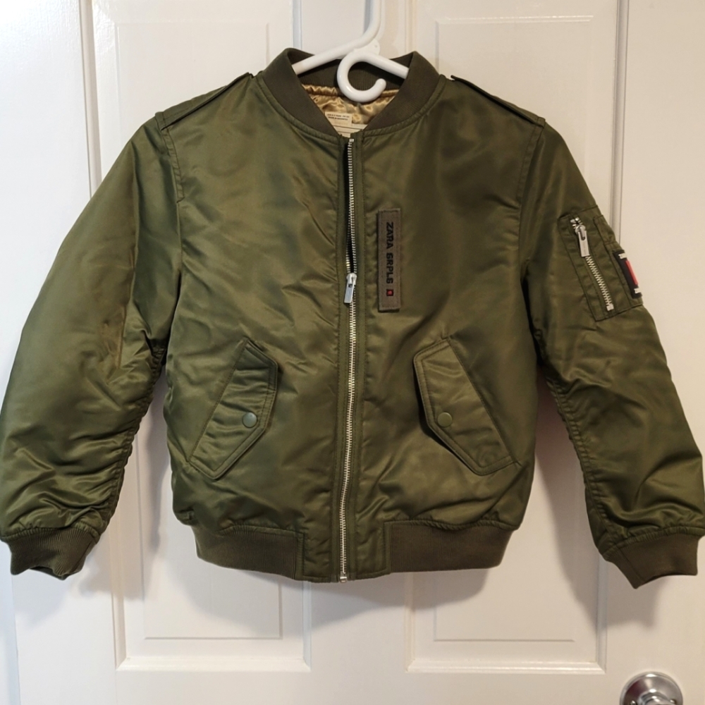 Very Gently Used-ZARA SRPLS-Boy's Bomber Jacket-Size 8-9 Years-Olive Green
